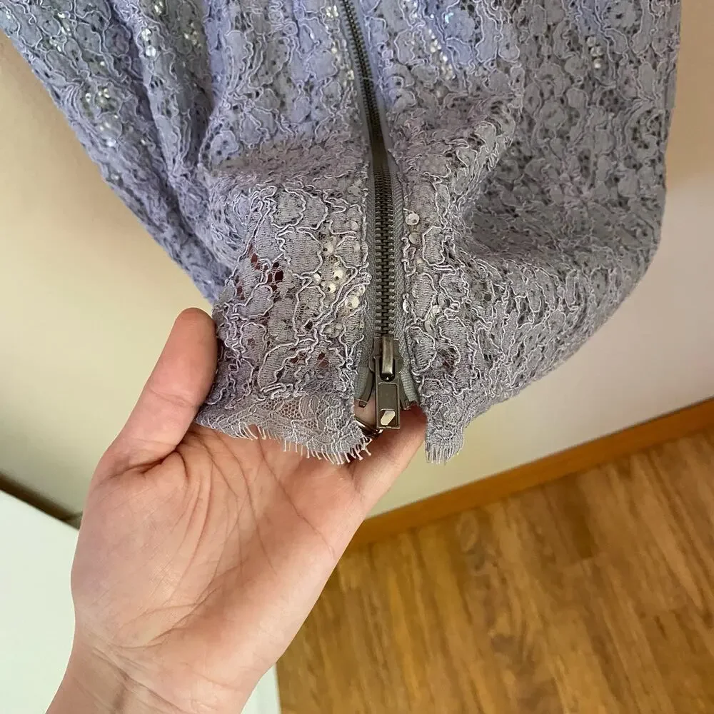 Adrianna Papell 41915770 Lace Short Dress Women's sz 8 Silver Gray Cocktail Prom - Picture 10 of 16